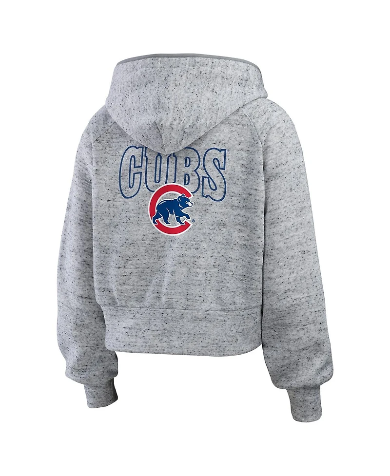 Wear by Erin Andrews Women's Heather Gray Chicago Cubs Speckled Fleece Cropped Full-Zip Hoodie