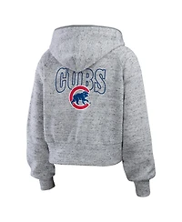 Wear by Erin Andrews Women's Heather Gray Chicago Cubs Speckled Fleece Cropped Full-Zip Hoodie
