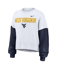 Nike Women's White West Virginia Mountaineers Color-Block Oversized Cropped Pullover Sweatshirt