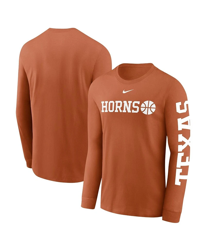 Nike Men's Texas Orange Longhorns Basketball Icon Two-Hit Long Sleeve T-Shirt