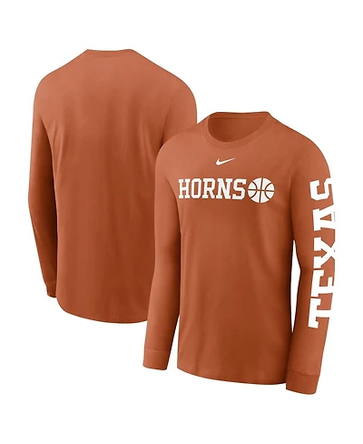 Nike Men's Texas Orange Longhorns Basketball Icon Two-Hit Long Sleeve T-Shirt