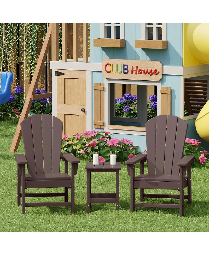 Kids 3-Piece Outdoor Hdpe Adirondack Chairs With Square Side Table Set