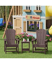 Kids 3-Piece Outdoor Hdpe Adirondack Chairs With Square Side Table Set