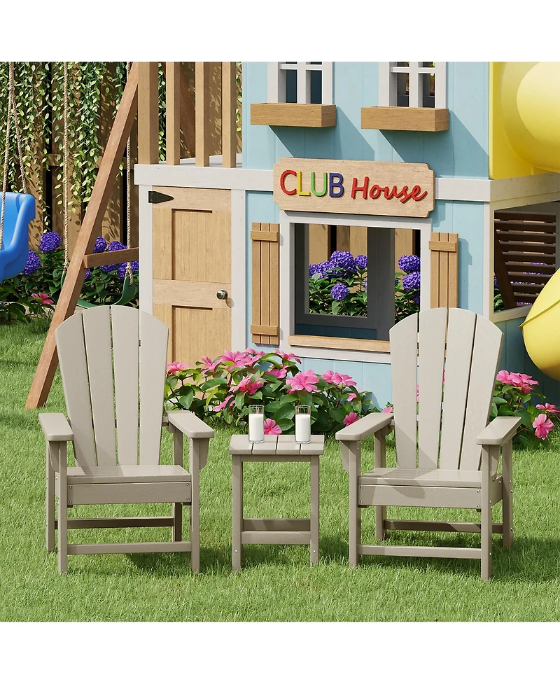 Kids 3-Piece Outdoor Hdpe Adirondack Chairs With Square Side Table Set