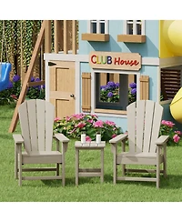 Kids 3-Piece Outdoor Hdpe Adirondack Chairs With Square Side Table Set