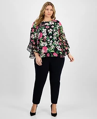 Kasper Plus Size Floral-Print Ruffle-Sleeve Blouse