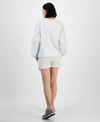 Planet Heart Juniors Graphic Patch Crewneck Sweatshirt High Rise Sweatshorts