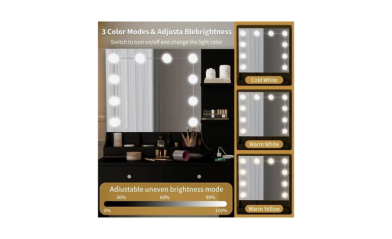 Makeup Vanity with Lights – Led Lighted Dressing Table Storage for Bedroom or Area