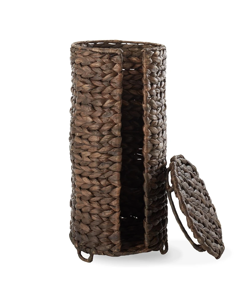 Casafield Toilet Paper Roll Holder with Lid - Espresso, Fits 3 Rolls, Free Standing Water Hyacinth Bath Tissue Storage Organizer for Bathroom