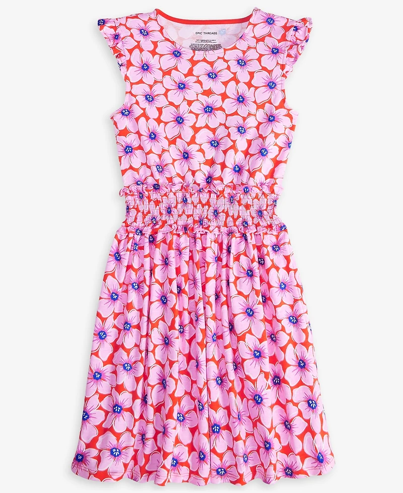 Big Girl Floral Smocked Jersey Cotton Dress, Exclusively at Macy's