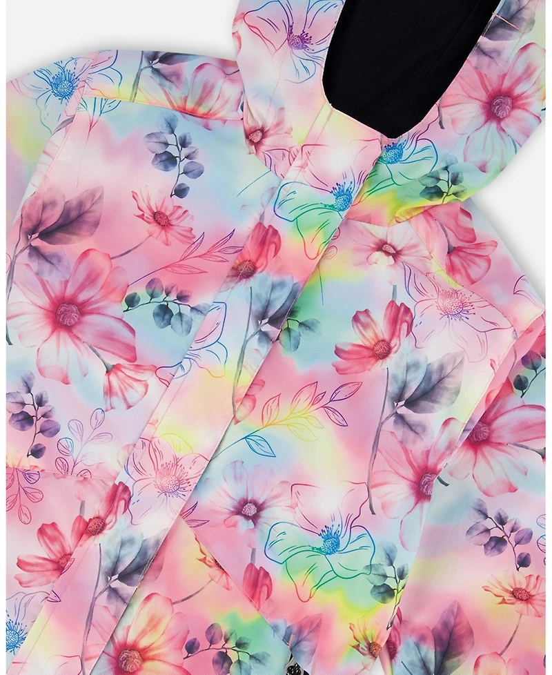 Deux par Deux Big Girls 3-In-1 Mid-Season Outerwear Set With Printed Jacket Black And Multicolored Flowers