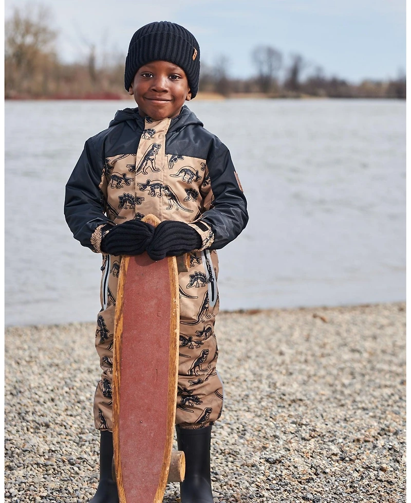 Deux par Deux Toddler Boys Printed Mid-Season One-Piece Outerwear Black Dinosaur On Beige Background - Toddler|Child