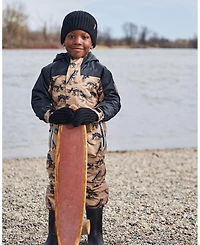 Deux par Deux Toddler Boys Printed Mid-Season One-Piece Outerwear Black Dinosaur On Beige Background - Toddler|Child