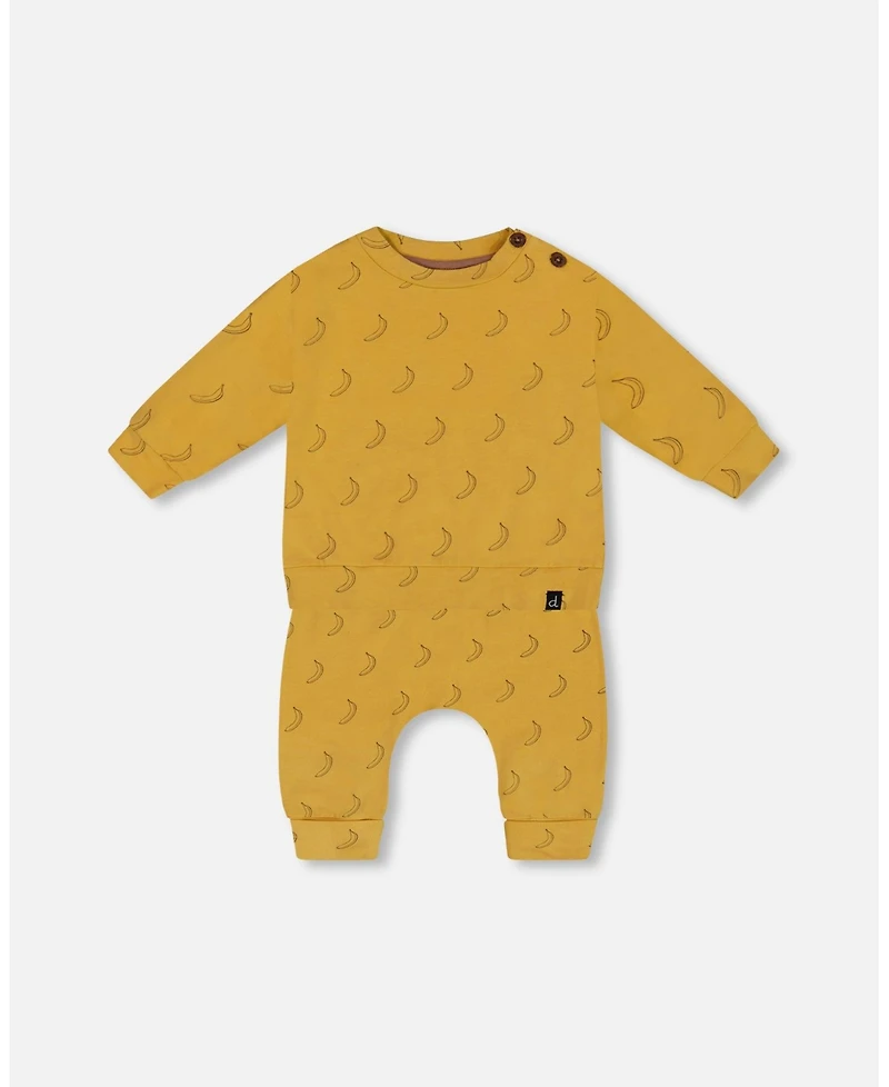 Deux par Deux Baby Boys Printed Organic Cotton Top And Pant Set Yellow Bananas