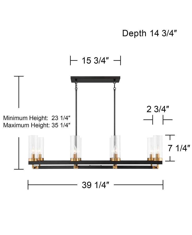 Possini Euro Design Gregory 39 1/4" Mid Century Modern Chandelier Ceiling Light Fixture Dining Room Over Table Kitchen Island 8-Light Black Gold