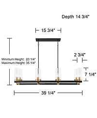 Possini Euro Design Gregory 39 1/4" Mid Century Modern Chandelier Ceiling Light Fixture Dining Room Over Table Kitchen Island 8-Light Black Gold