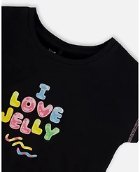 Deux par Toddler Girls Organic Cotton Tee With Print And Knot Black Multicolored - Toddler|Child