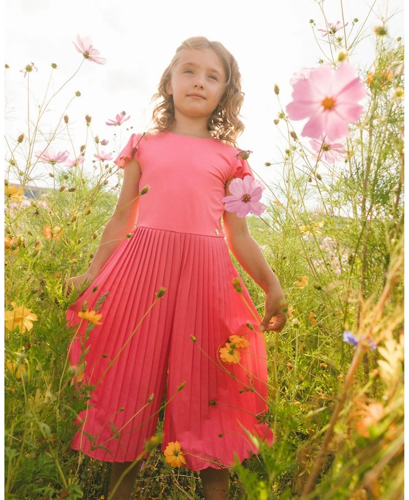 Deux par Deux Big Girls Bi-Material Pleated Wide Leg Jumpsuit Candy Pink