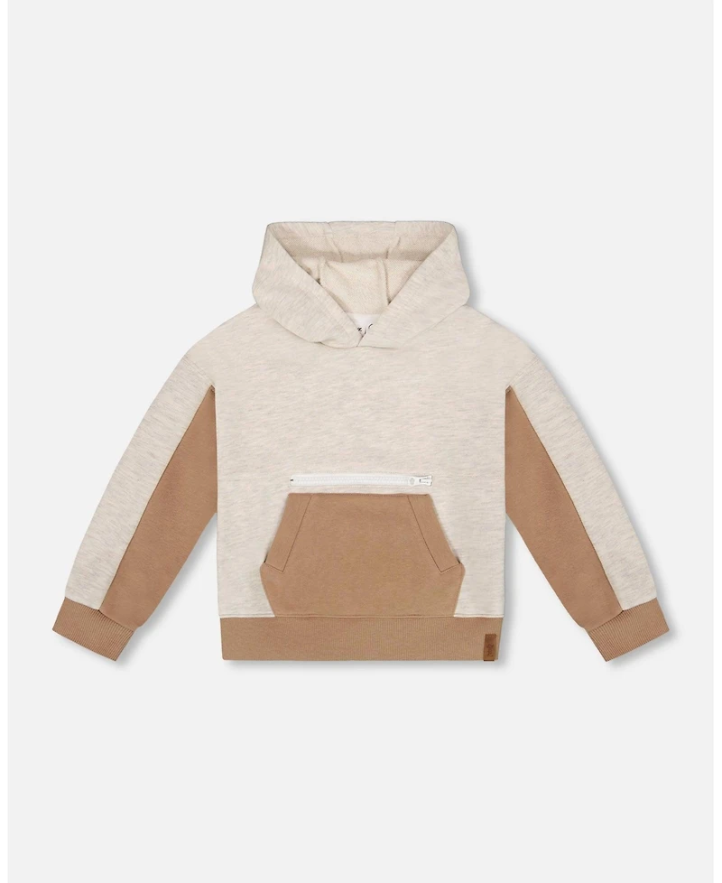 Deux par Deux Toddler Boys French Terry Color Block Pullover Hoodie Sweatshirt Beige And Off-White - Toddler|Child