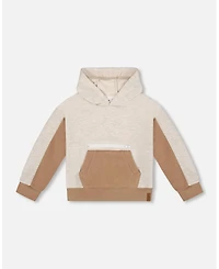 Deux par Deux Toddler Boys French Terry Color Block Pullover Hoodie Sweatshirt Beige And Off-White - Toddler|Child