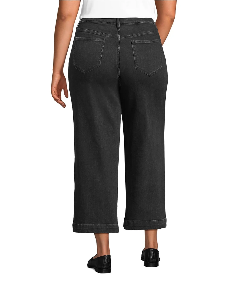 Lands' End Women's Soft Denim High Rise Wide Leg Patch Pocket Crop Jeans