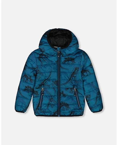 Deux par Deux Toddler Boys Printed Quilted Mid-Season Jacket Blue And Gray - Toddler|Child