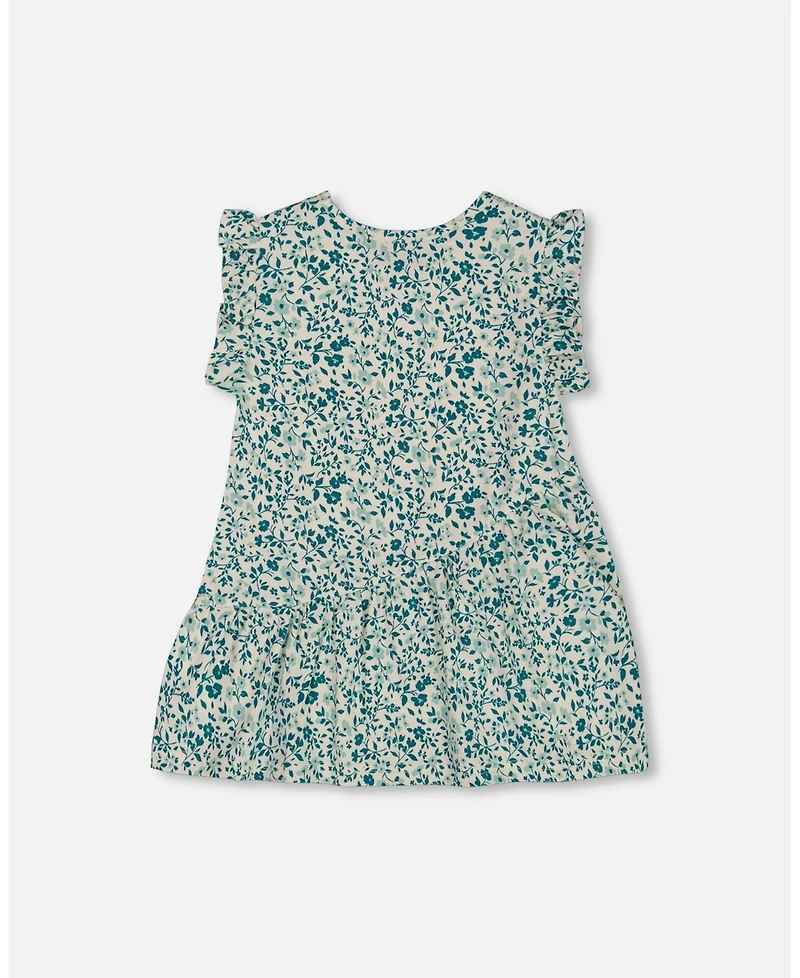 Deux par Deux Baby Girls Printed Organic Cotton Tunic Top Small Turquoise Flowers