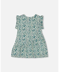 Deux par Deux Baby Girls Printed Organic Cotton Tunic Top Small Turquoise Flowers