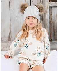 Deux par Deux Toddler Girls Printed French Terry Sweatshirt Off-White And Koala - Toddler|Child