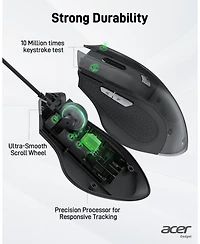 acer Wired Mouse, 4 Adjustable Dpi Usb Computer Mouse with Side Buttons, 5FT Cord Ergonomic Mouse, 6 Buttons, 3200 Dpi Optical Mouse, Compatible with