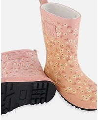Deux par Deux Little Girls Printed Rain Boots Small White Flowers On Pale Pink