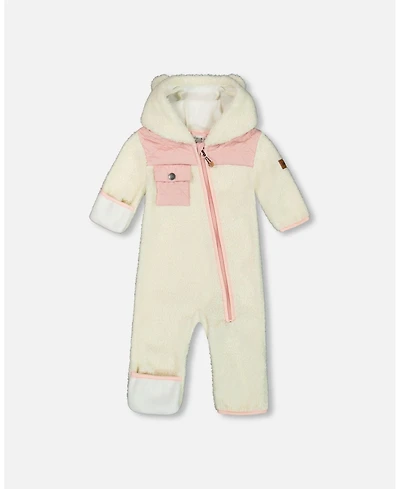 Deux par Deux Baby Girls One-Piece Sherpa Mid-Season Outerwear Off-White And Pale Pink