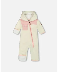 Deux par Deux Baby Girls One-Piece Sherpa Mid-Season Outerwear Off-White And Pale Pink