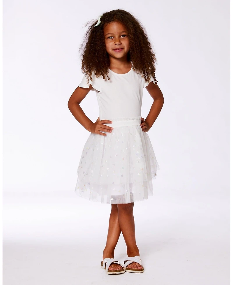 Deux par Deux Big Girls Bi-Material Dress With Glitter Hearts Skirt Snow White