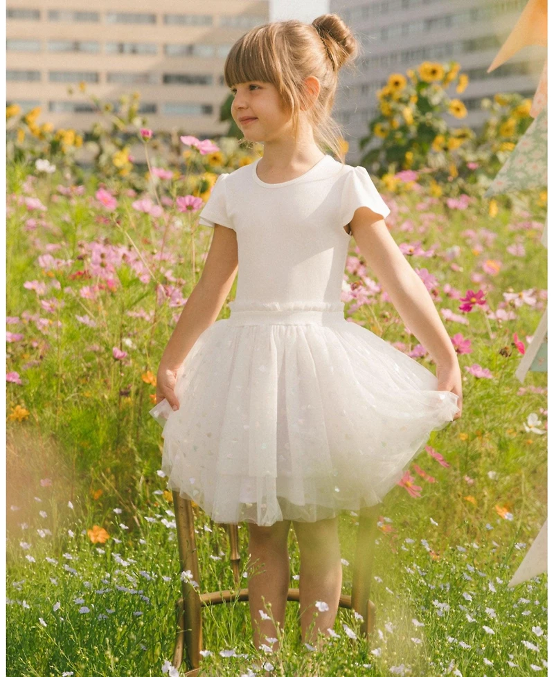 Deux par Deux Big Girls Bi-Material Dress With Glitter Hearts Skirt Snow White