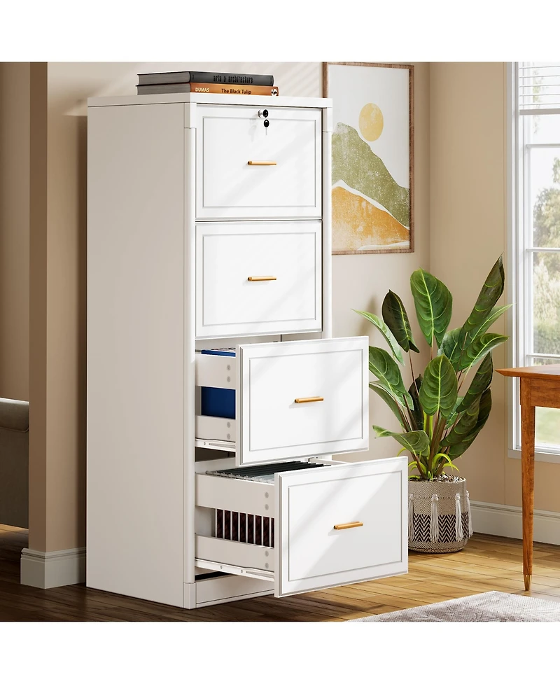 Tribesigns 4-Drawer File Cabinet, Vertical Filing Cabinet with Lock, Wood Storage Cabinet for Home Office,Locable File Cabinet for A4/F4/Letter/Legal