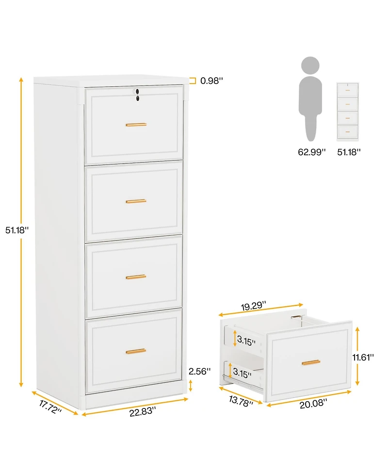 Tribesigns 4-Drawer File Cabinet, Vertical Filing Cabinet with Lock, Wood Storage Cabinet for Home Office,Locable File Cabinet for A4/F4/Letter/Legal