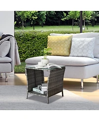 Outdoor Patio Wicker Side Table Stylish and Durable Table for Garden, Deck, or Patio Use