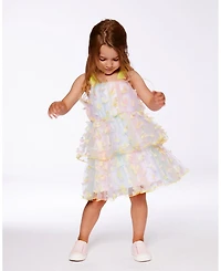Deux par Big Girls Tiered Printed Mesh Dress Multicolored With Butterflies