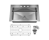 Casainc 33" L x 22" W Single Bowl Stainless Steel Topmount Kitchen Sink with Accessories