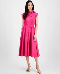 T Tahari Women's Spread-Collar Button-Front Midi Dress