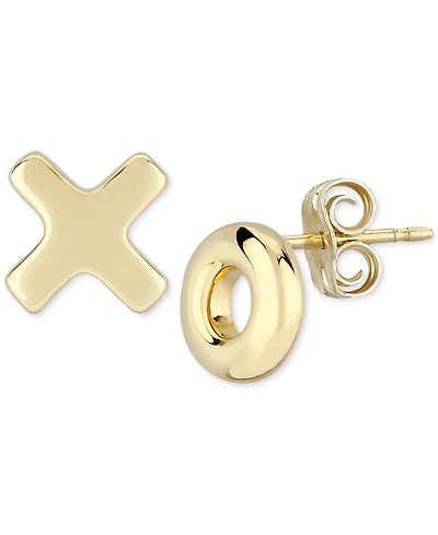 X & O Stud Earrings Set in 14k Yellow Gold (8mm)