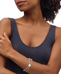 Cultured Freshwater Pearl (10-1/2mm) X Cuff Bangle Bracelet in Sterling Silver