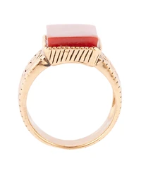 Barse Stamped Orange Carnelian Golden Square Ring