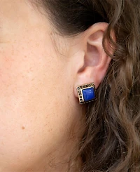 Barse Blue Agate Golden Square Clip Earrings