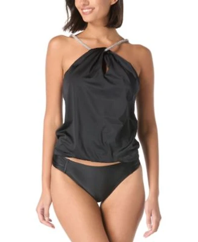 Carmen Marc Valvo High Neck Tankini Top Ruched Side Bikini Bottoms
