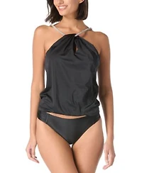 Carmen Marc Valvo High Neck Tankini Top Ruched Side Bikini Bottoms