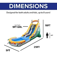Herokiddo T-Rex 18' Water Slide with Detachable Pool & Air Blower, Tall Seating Height, Commercial Grade, 100% Pvc Vinyl, Summer Fun, Outdoor Play, Bl