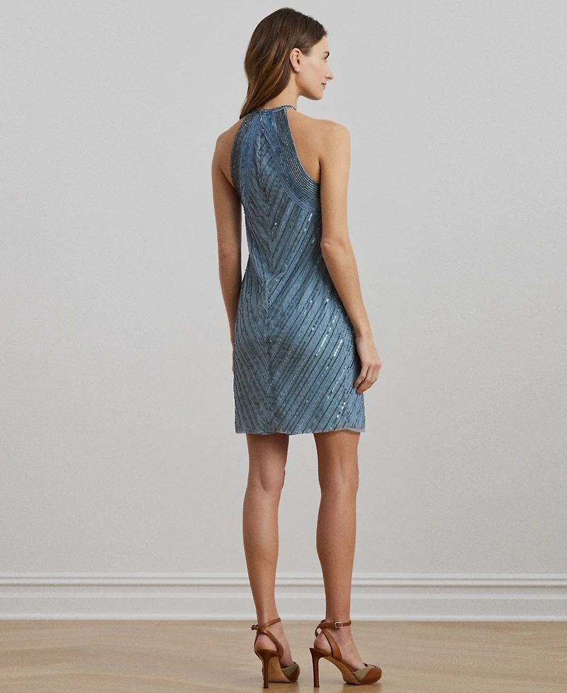 Lauren Ralph Lauren Women's Beaded Mesh Halter Cocktail Dress