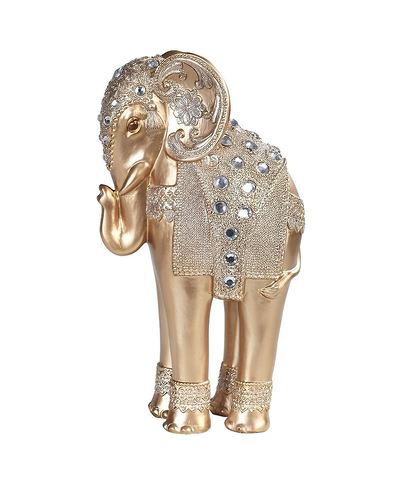 2-pc Set" Fc Design 9.5"H Standing Long Legged Elephant with Gem Statue Slim Elephant in Gold and Silver Figurine Statue Ornament Home Room Office De